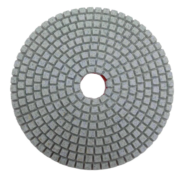 S401W5100 5" x 3.4mm, #100 7 Step White Resin Wet Polishing Pads - Standard